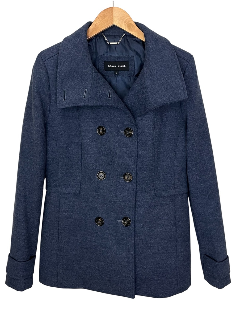 Black Rivet Women’s Blue Double Breasted Pea Coat Large